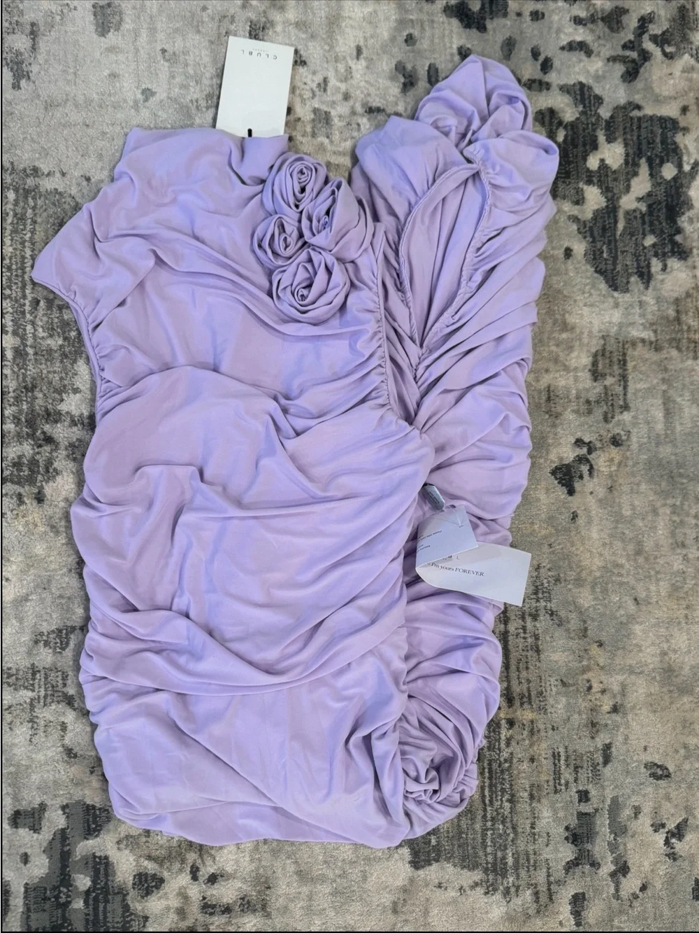 Club L London Bridget Lilac High-Neck Gathered Midi Dress With Floral